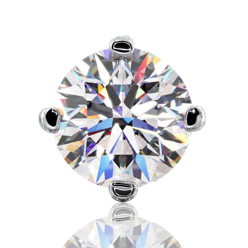 Close-up front view of 3.5mm CZ in 14k white gold basket prong setting showing full sparkle and four prongs