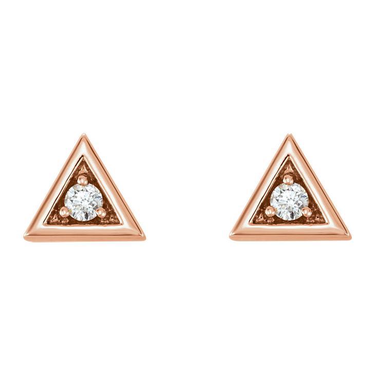 Triangle with Diamond 14K Gold Earrings