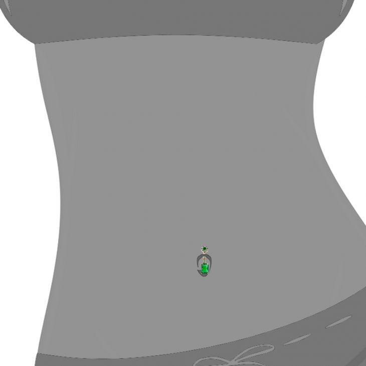 Green CZ daisy flower navel ring shown in belly piercing on 3D model to demonstrate fit and scale