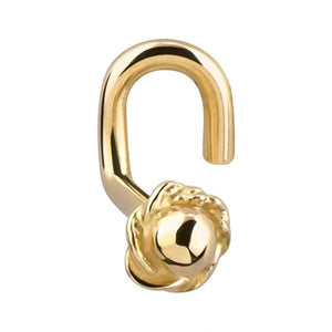 14K yellow gold rose bud nose ring with twist style post, angled front view showing petal detail