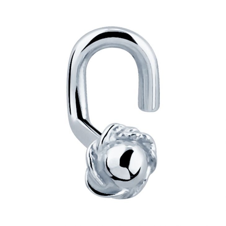 14K white gold rose bud nose ring with twist style post, angled front view showing petal detail