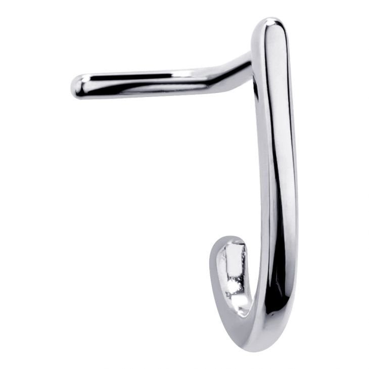 14K white gold faux hoop nose ring with L-shaped post, side view showing bright polished finish