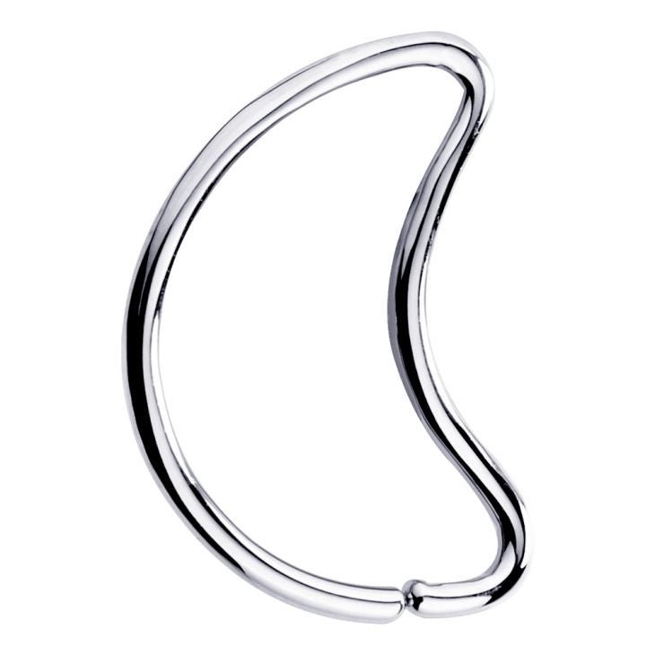 14K white gold crescent moon seam ring daith earring, front view showing cool-toned finish