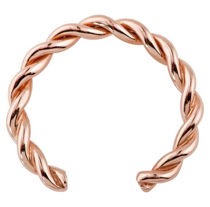 14K rose gold twisted band ear cuff with warm pink-toned intertwined wire design, front view