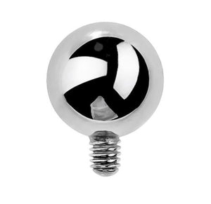 14K white gold internally threaded replacement ball showing bright mirror finish and threaded post detail