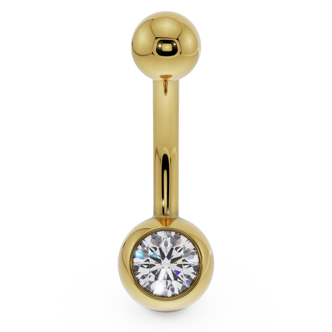 Genuine Diamond Solitaire 14k Gold Belly Button Ring-14k Yellow Gold   7 16" (standard)
