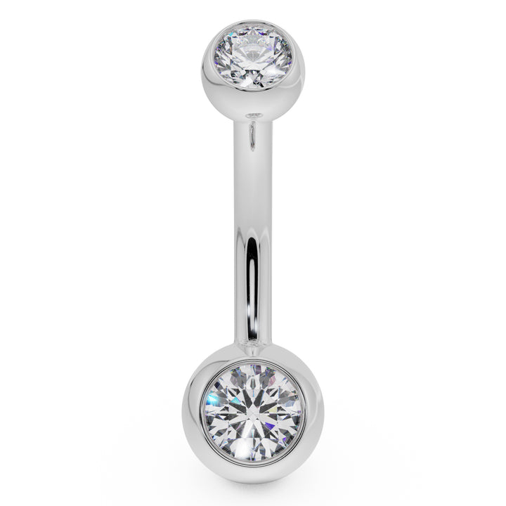 Double Diamond Solitaire 14k Gold Belly Button Ring-14k White Gold   7 16" (standard)