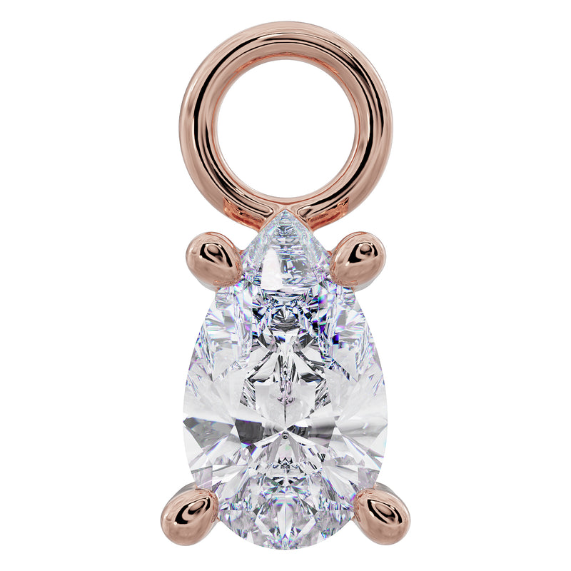 14k rose gold pear-cut CZ charm accessory for piercing hoops, four-prong setting, front view