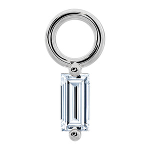 950 platinum baguette diamond piercing charm with open ring connector, front view