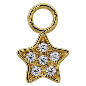 14K yellow gold diamond pavé star piercing charm, front view showing round-cut diamonds