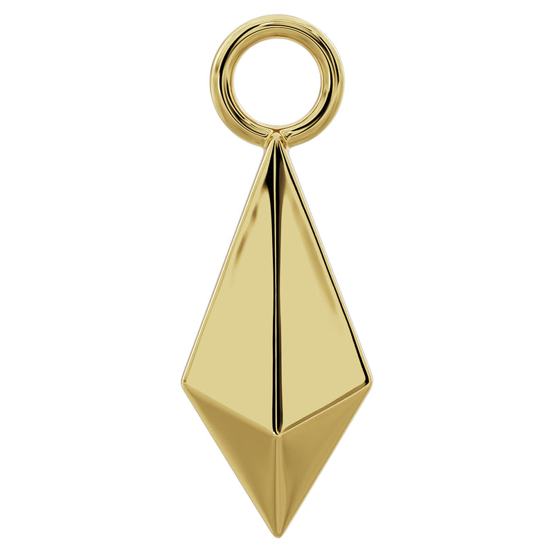 14k yellow gold geometric pyramid piercing charm with round jump ring, front view