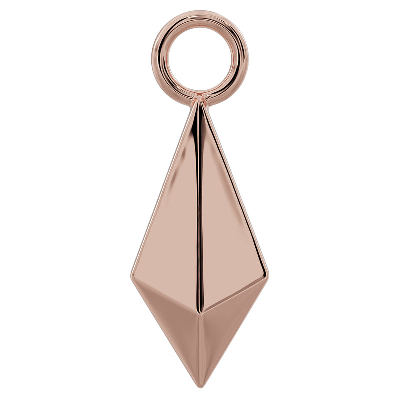 14k rose gold geometric pyramid piercing charm with round jump ring, front view