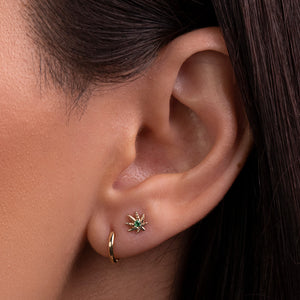 14k gold emerald pot leaf flat back stud shown in helix piercing on model's ear