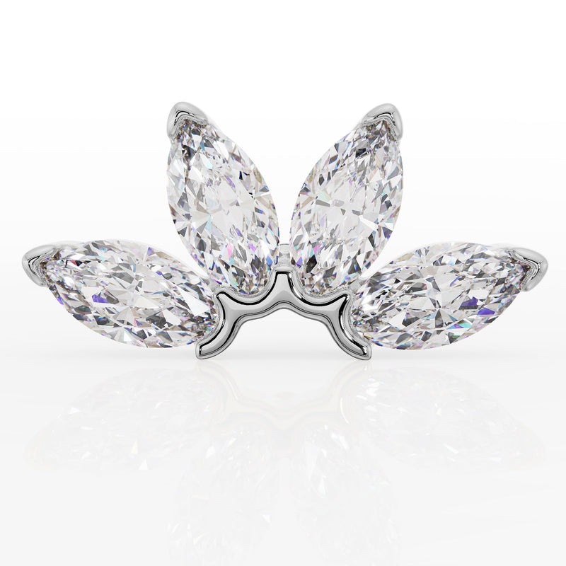 Close-up front view of white gold marquise CZ fan charm showing sparkle and petal arrangement