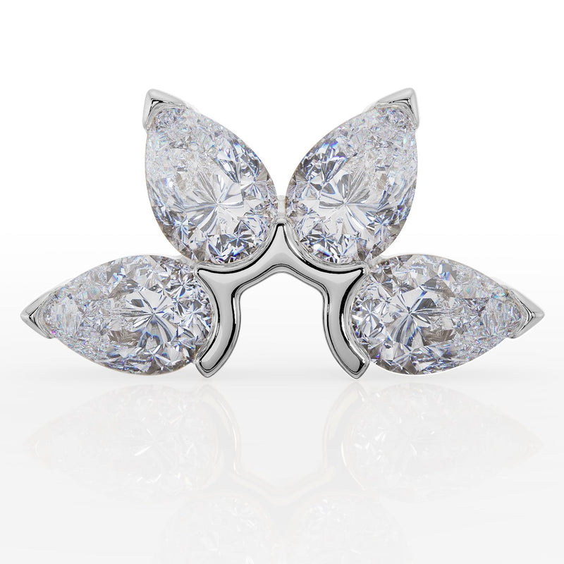 14k white gold 4 pear CZ fan stud, straight-on front view showing floral petal arrangement of stones
