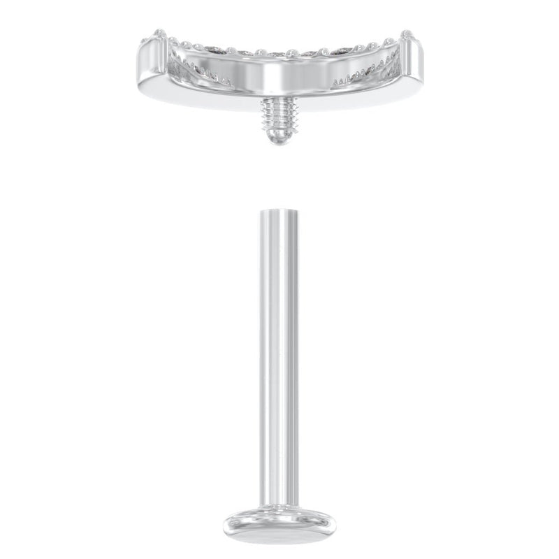 Exploded view of diamond moon flat back stud showing internally threaded top and flat back post