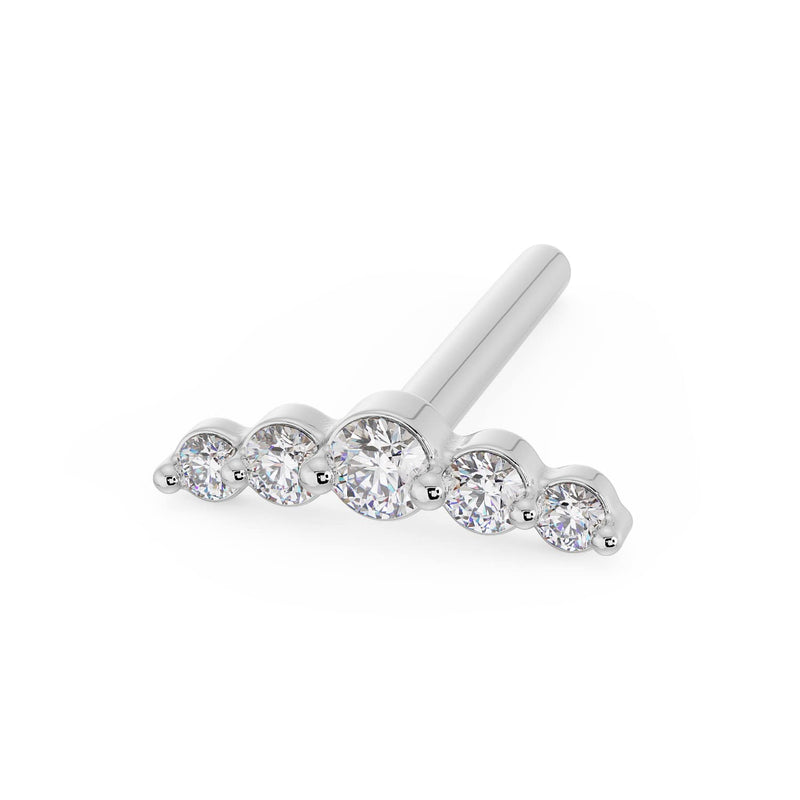 14K white gold climber nose ring straight post style with 5 graduated cubic zirconia stones
