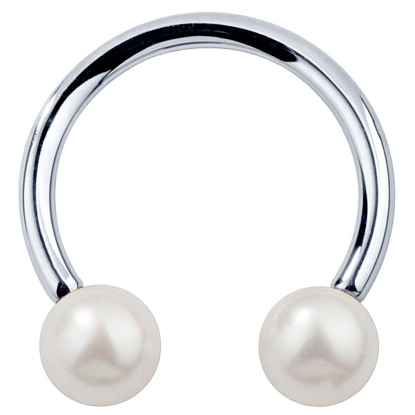 Cultured Pearl 14K Gold Circular Barbell-14K White Gold   18G   7 16