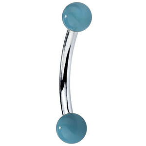 14K white gold curved barbell with faux turquoise ball ends, side view