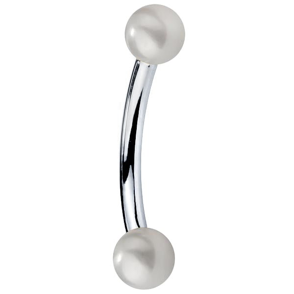 Cultured Pearl 14K Gold Curved Barbell-14K White Gold   18G   5 16"