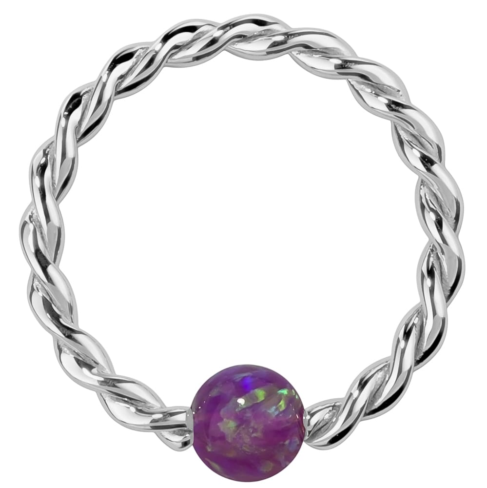Purple Opal 14K Gold Twisted Captive Bead Ring Hoop-14K White Gold   14G (1.6mm)   5 8" (16mm)