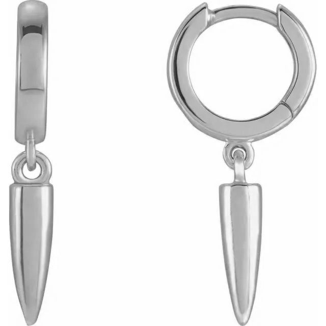 Spike Dangle 14k Gold Hinged Hoop Earrings-White Gold