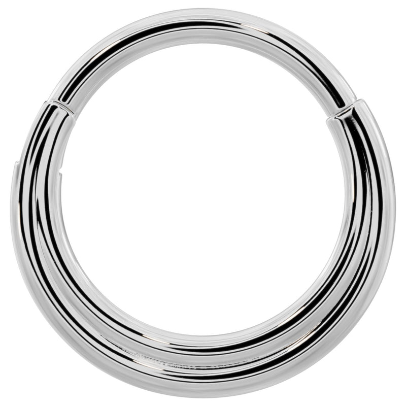 14k white gold two-band eternity clicker hoop, larger 14G gauge front view with bright polish