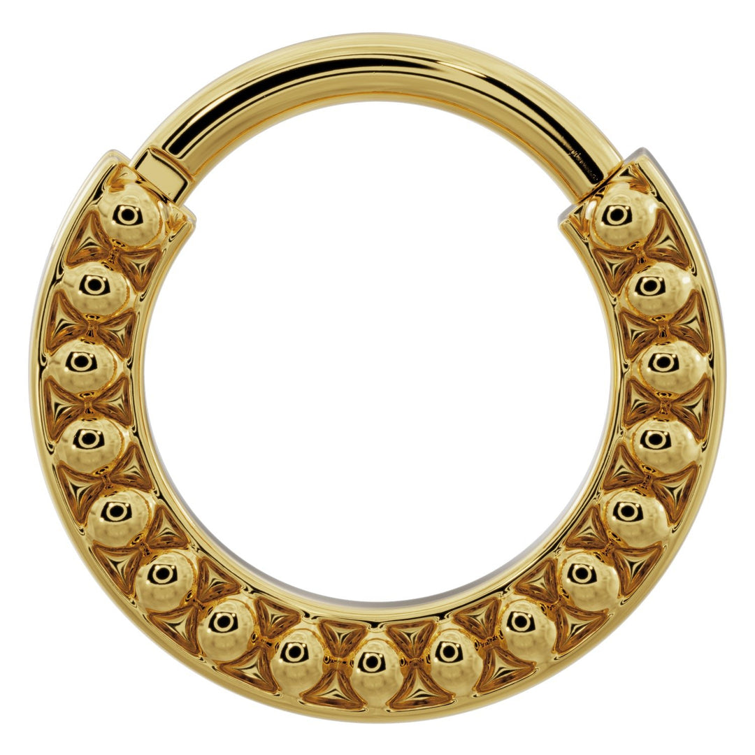 Channel Set Dome Beads 14k Gold Clicker Ring Hoop-14K Yellow Gold   16G (1.2mm)   3 8" (9.5mm)
