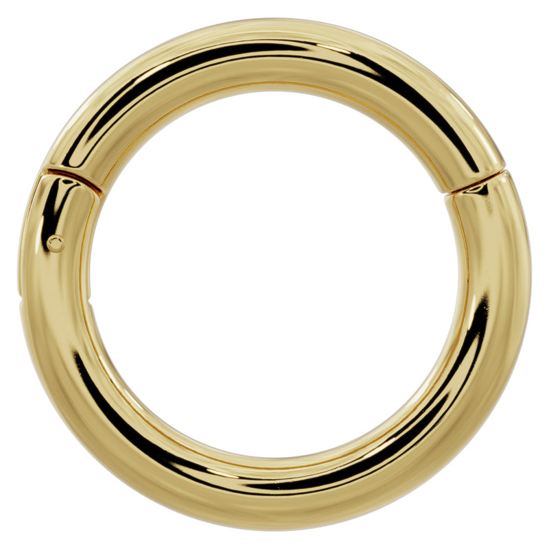 14k yellow gold plain clicker hoop, 14G front view with noticeably thicker tube and bold profile