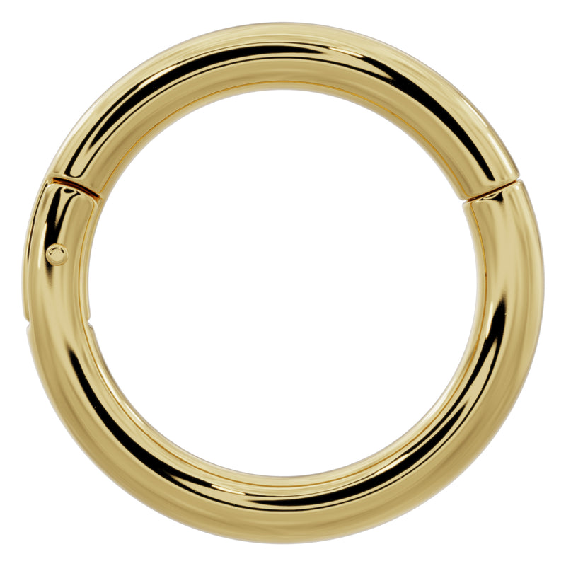 14k yellow gold plain clicker hoop, 16G front view showing slightly thicker gauge wire profile