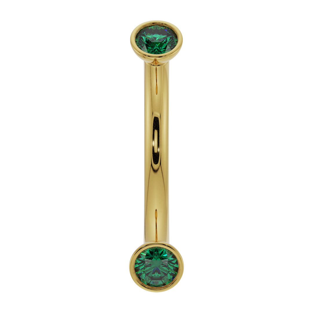 Dainty Emerald Bezel-Set Curved Barbell for Eyebrow Rook Belly-14K Yellow Gold   16G (1.2mm)   7 16" (11mm)