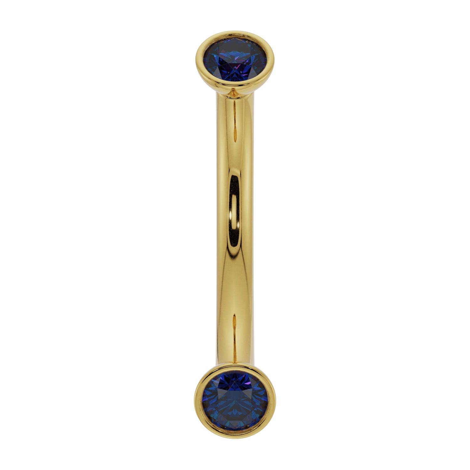 Dainty Blue Sapphire Bezel-Set Curved Barbell for Eyebrow Rook Belly-14K Yellow Gold   16G (1.2mm)   7 16