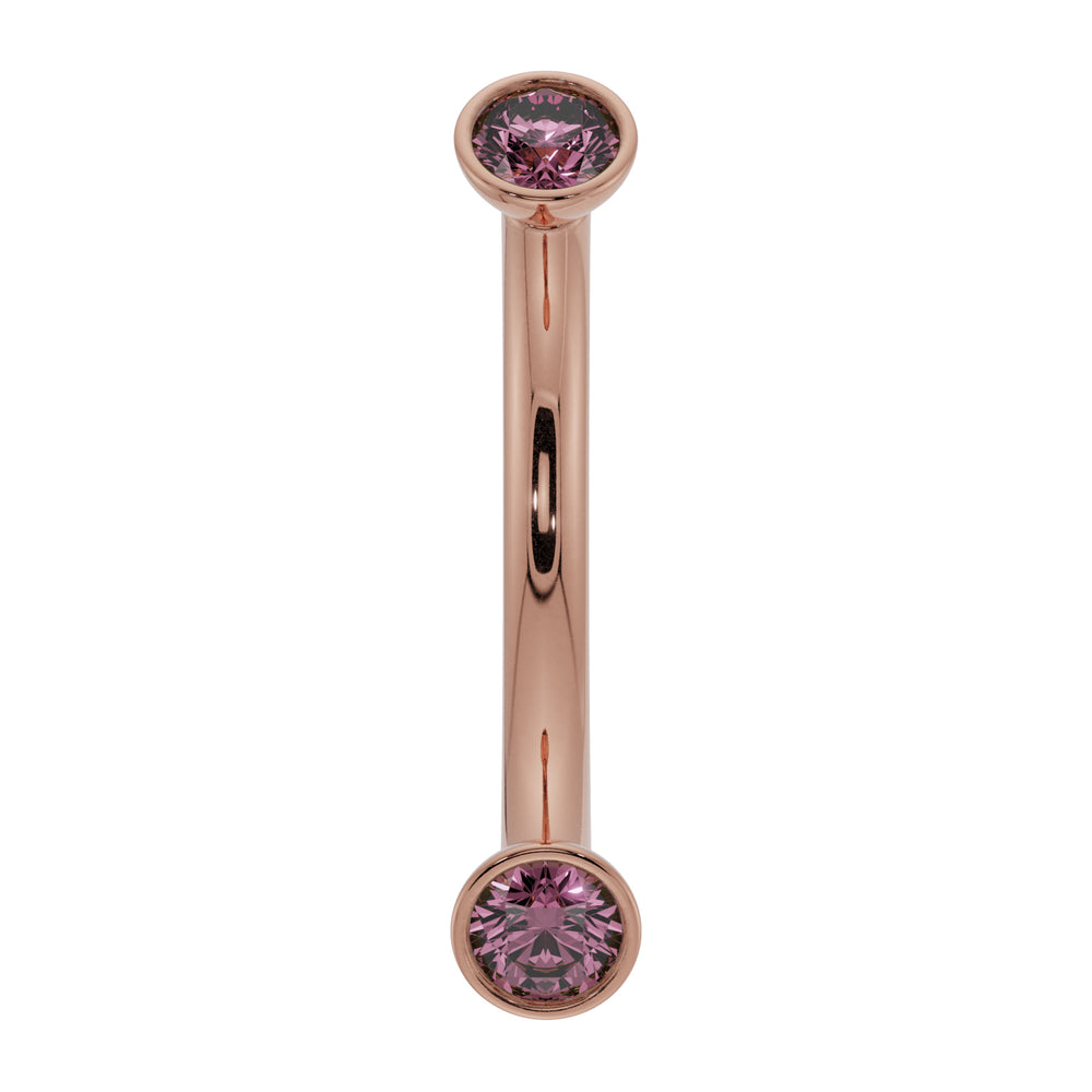 Dainty Pink Sapphire Bezel-Set Curved Barbell for Eyebrow Rook Belly-14K Rose Gold   16G (1.2mm)   7 16" (11mm)