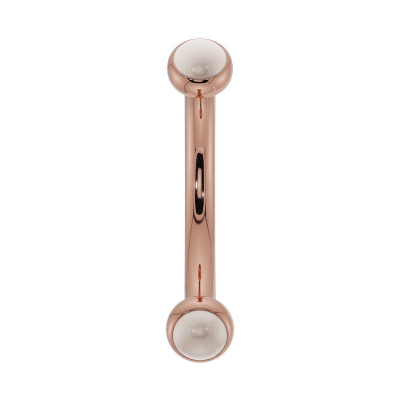 14k rose gold pearl bezel-set curved barbell, front view with warm pink-gold finish