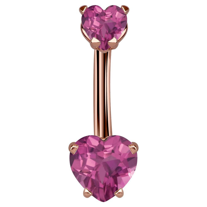 Petite Hearts Cubic Zirconia 14k Gold Belly Ring-14k Rose Gold   Pink