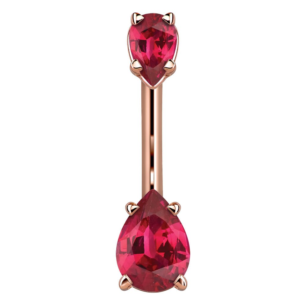 Petite Pear Shape Cubic Zirconia 14k Gold Belly Ring-14k Rose Gold   Red