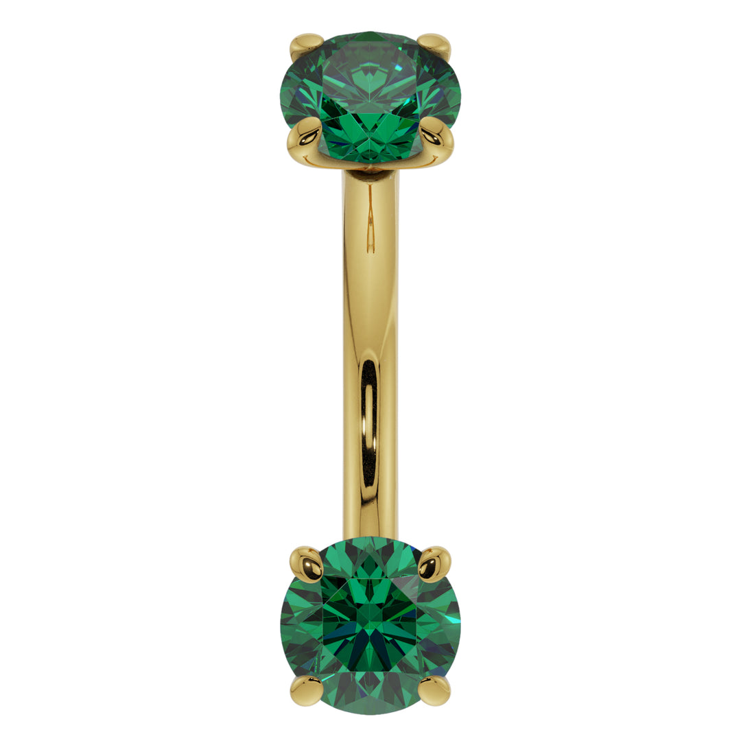 Emerald Prong-Set Eyebrow Rook Belly Curved Barbell-14K Yellow Gold   16G (1.2mm)   7 16" (11mm)