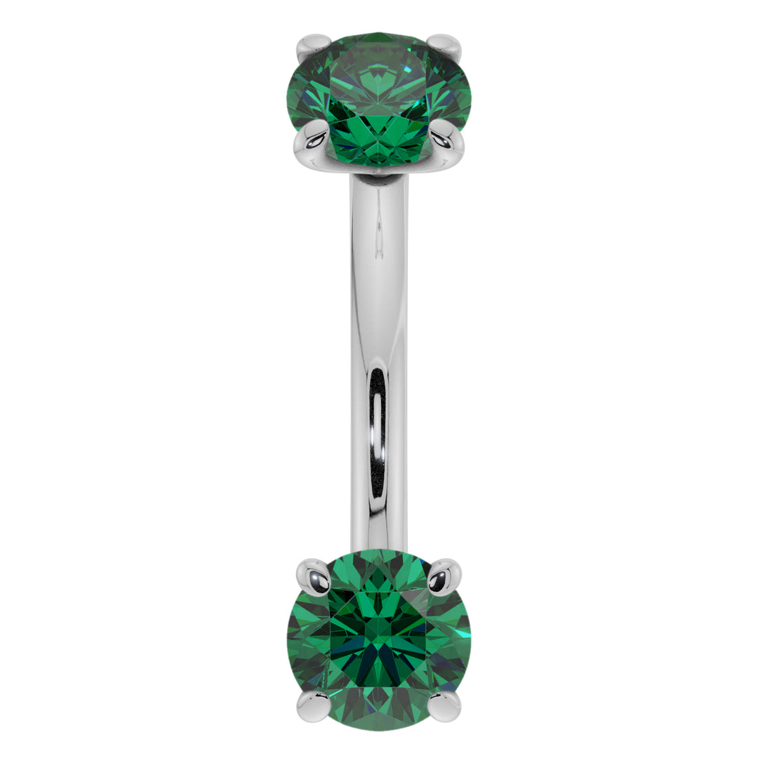 Emerald Prong-Set Eyebrow Rook Belly Curved Barbell-14K White Gold   16G (1.2mm)   7 16" (11mm)
