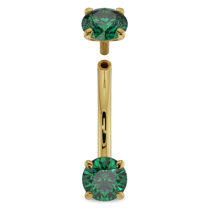 14k Yellow Gold Emerald Prong-Set Eyebrow Rook Belly Curved Barbell