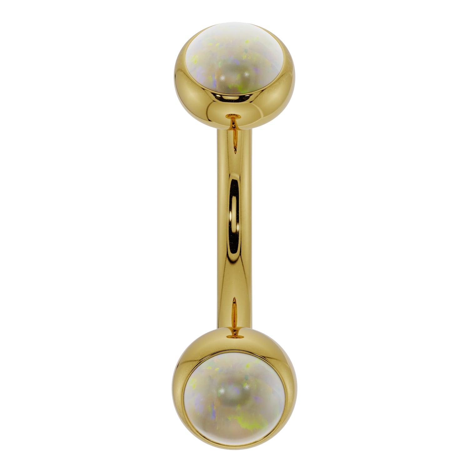 Opal Bezel-Set Eyebrow Rook Belly Curved Barbell-14K Yellow Gold   14G (1.6mm) (Belly Ring)   7 16