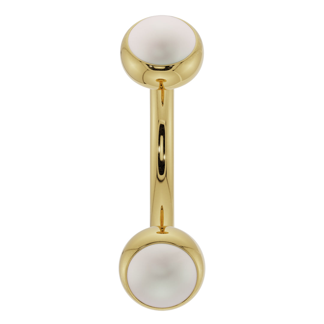 Pearl Bezel-Set Eyebrow Rook Belly Curved Barbell-14K Yellow Gold   14G (1.6mm) (Belly Ring)   7 16" (11mm)