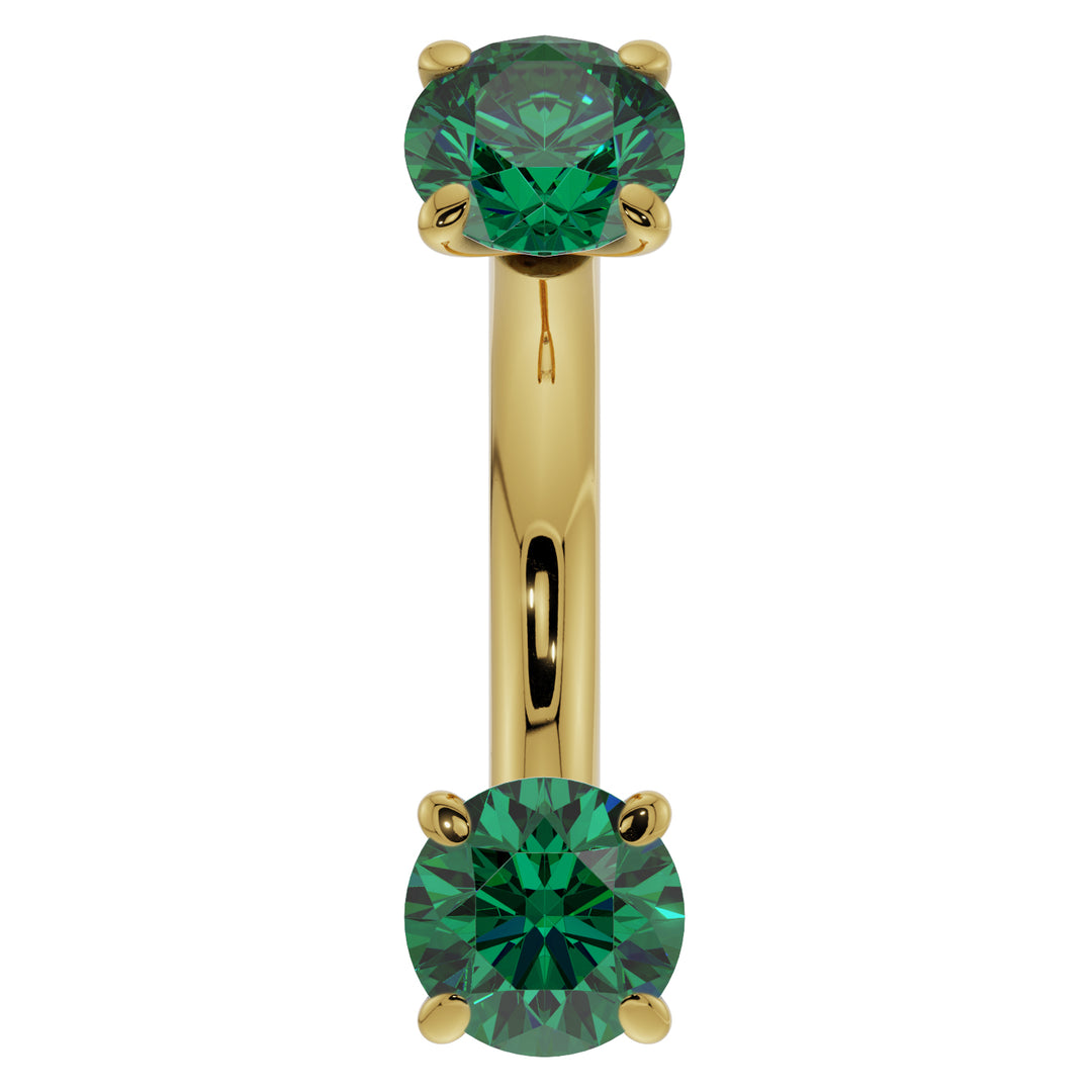 Emerald Prong-Set Eyebrow Rook Belly Curved Barbell-14K Yellow Gold   14G (1.6mm) (Belly Ring)   7 16" (11mm)