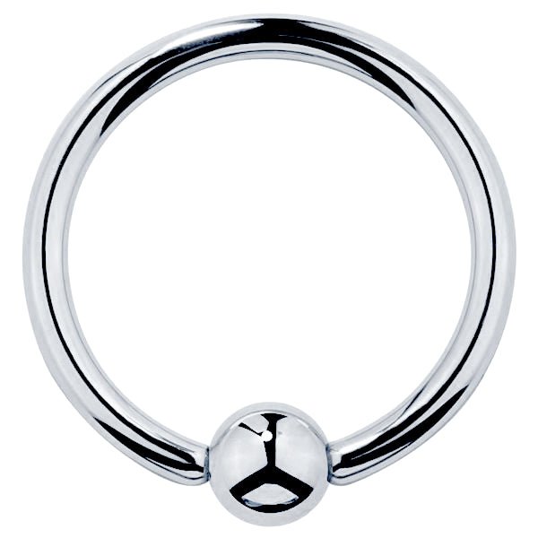 14K white gold fixed bead ring, front view with bright polish and centered captive bead