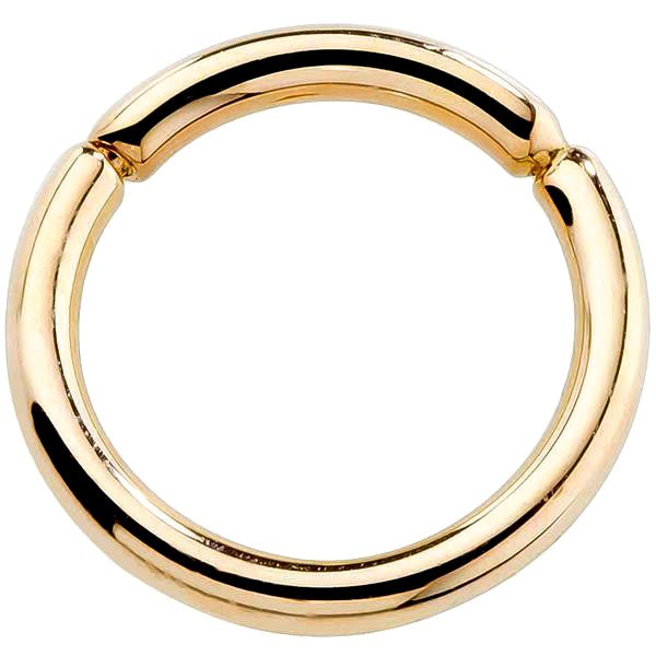 14K yellow gold segment ring front view showing smooth hoop and segmented closure