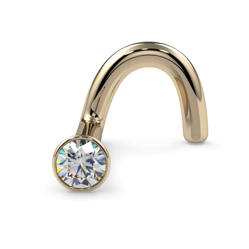14k yellow gold 1.7mm diamond bezel nose ring twist style, front angled product view