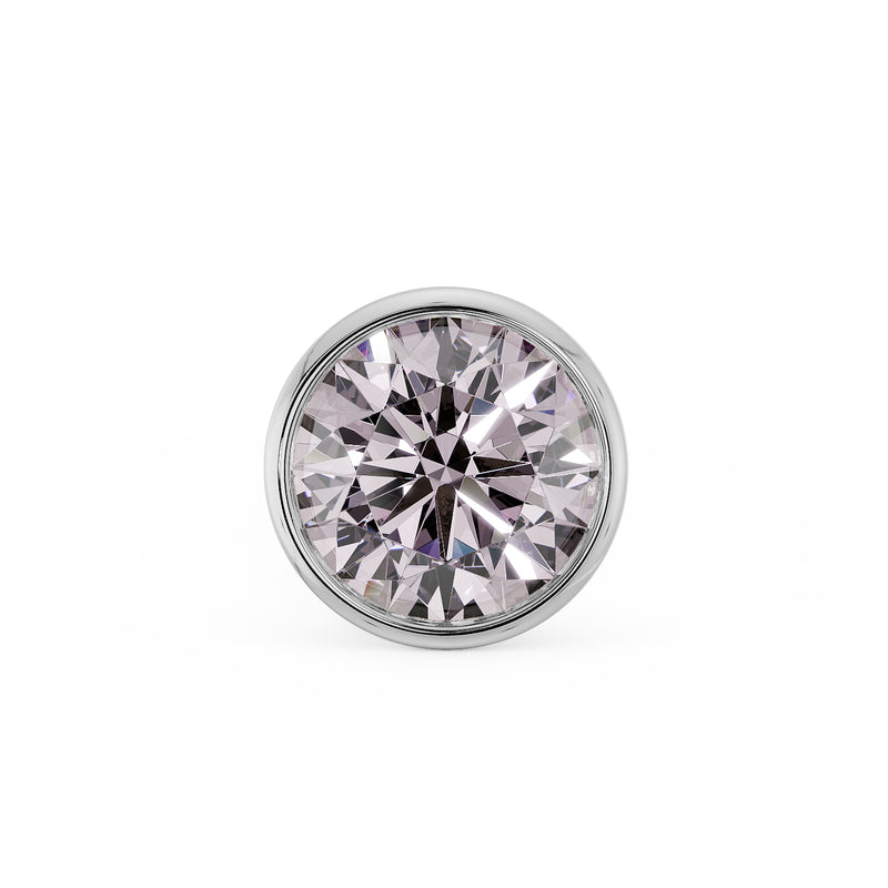 14k white gold 2mm pink diamond bezel nose stud, flat front view showing round brilliant cut stone