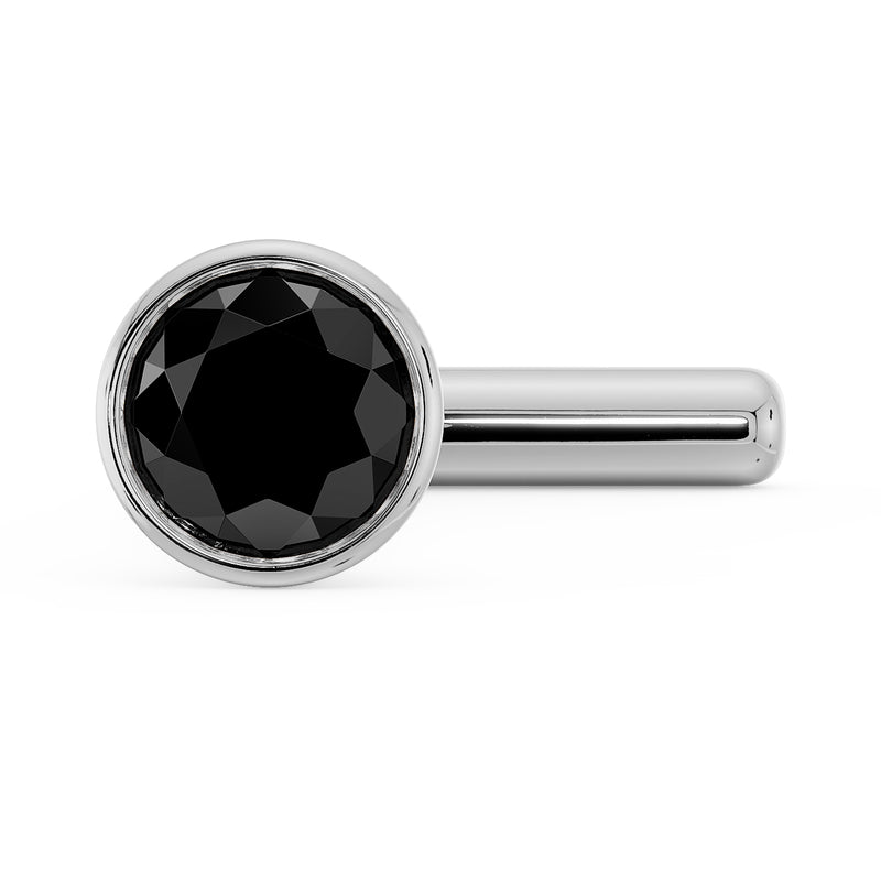 14k white gold black diamond bezel straight post nose stud, side view showing full post length