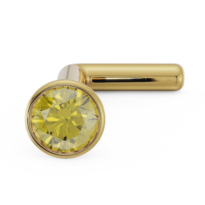 14k yellow gold 2mm yellow diamond bezel nose stud L-post style, angled front view