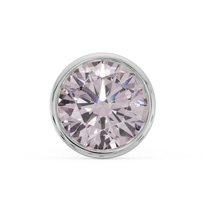 14k white gold bezel nose stud with 2.5mm pink diamond, close-up front view of round setting