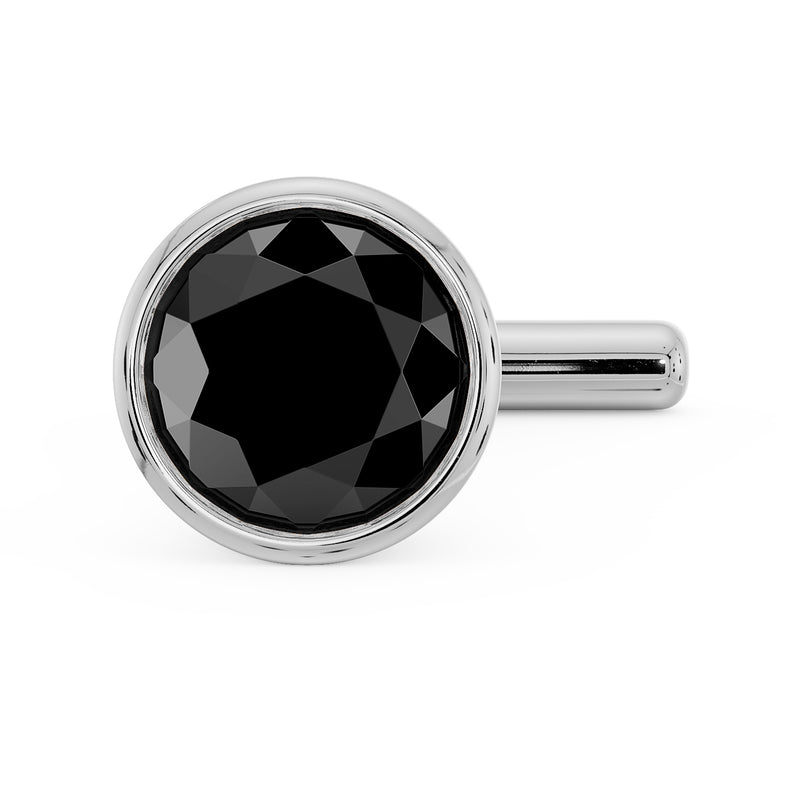 14k white gold 3mm black diamond bezel nose stud, straight post style, top-down angled view